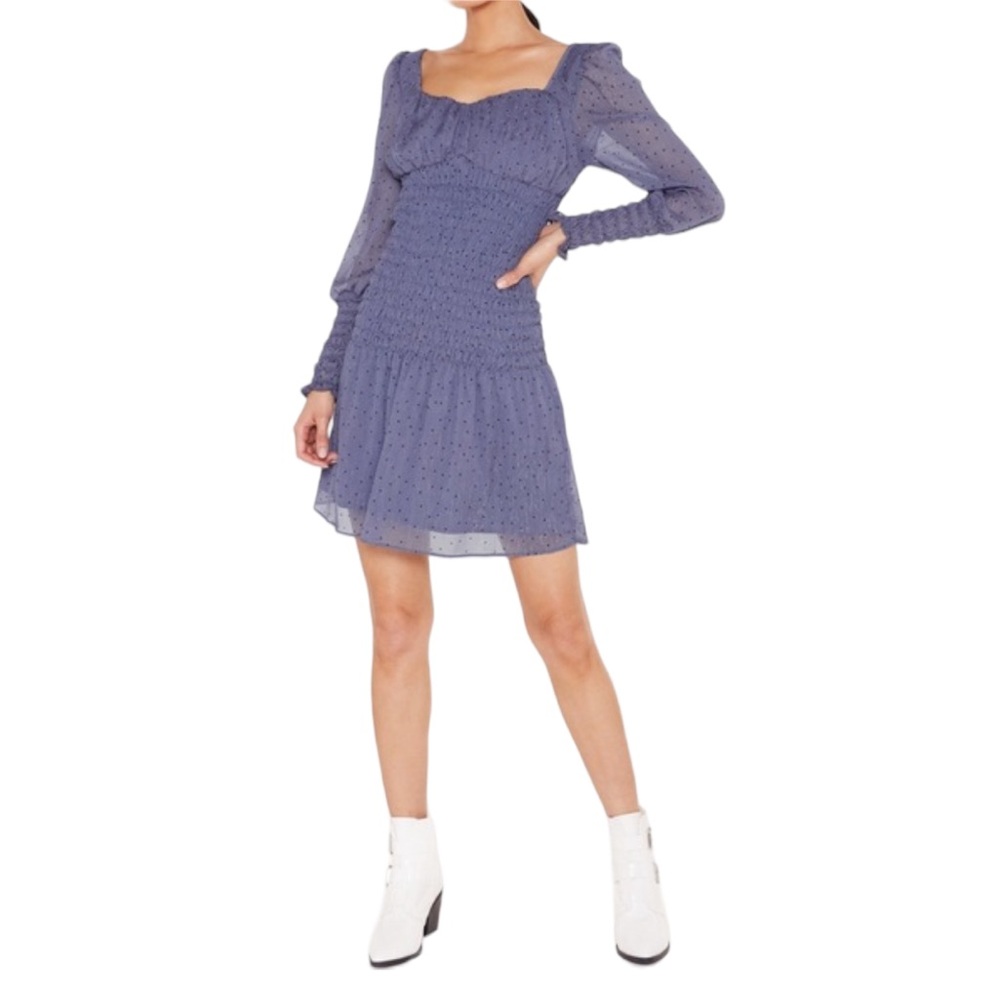 Nasty Gal Metallic Spot Shirring Detail Mini Dress NWT